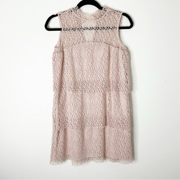 ZARA Women's Mini Dress Lace Crochet Tiered layers Romantic Pink nude Size XS - Picture 9 of 16